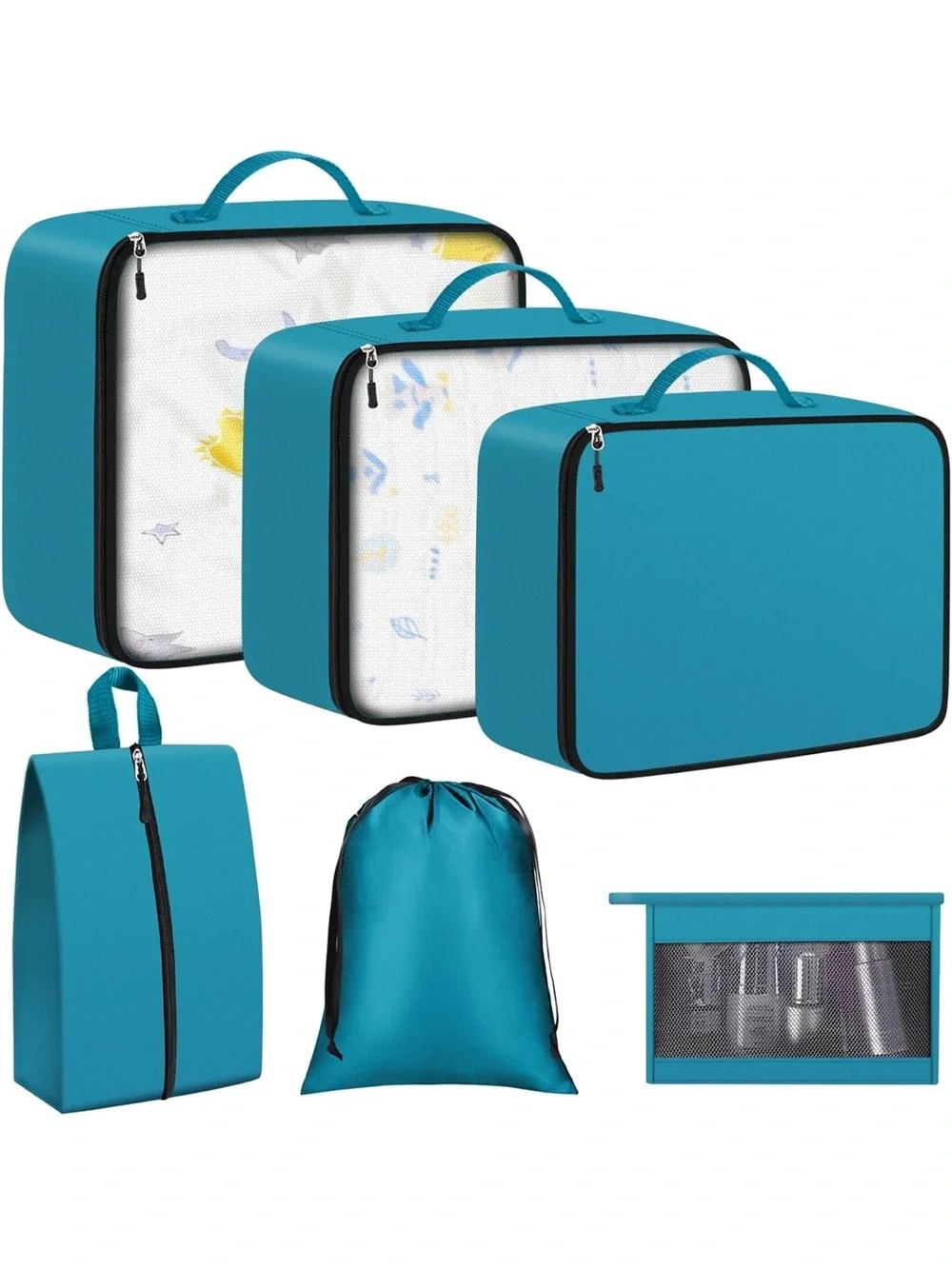 Turquoise Home Storage Travel Packing Cubes Set - pack of 6